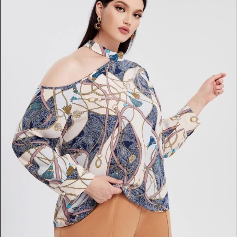 NWOT~ New Inventory Chain Print Asymmetrical Neck Blouse (FINAL PRICE)